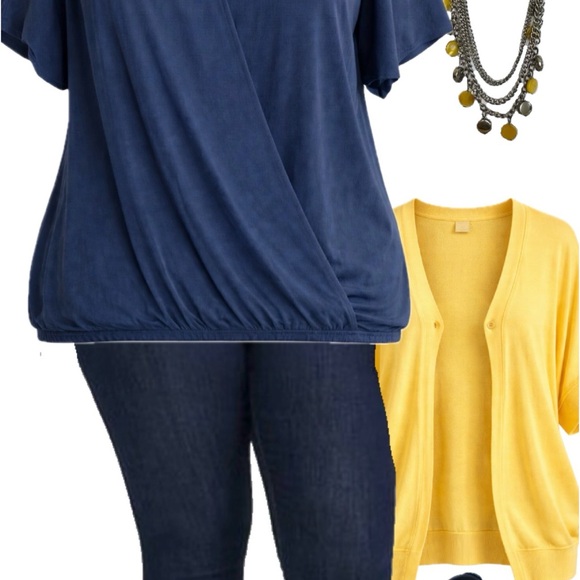 BloomChic 28 Navy Wrap-Front Short Sleeve Women's Top - Picture 8 of 8